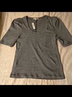 Madewell Black and White Striped Scoop Neck Tee Nwt